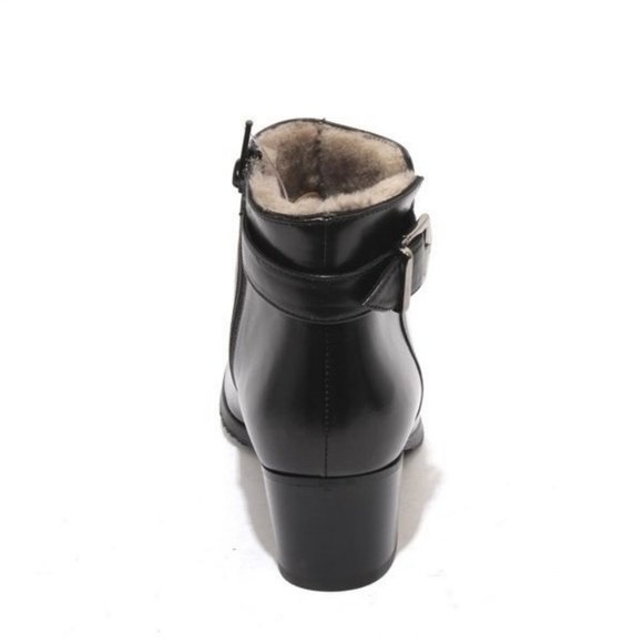 ITALIAN Black Leather Shearling Ankle Heel Boots - Picture 5 of 9